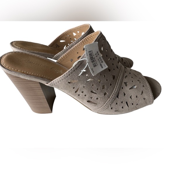 Retro American Eagle Outfitters Gray Leather Slip On Peeptoe Chunky Heels NWT 11 - Picture 4 of 9